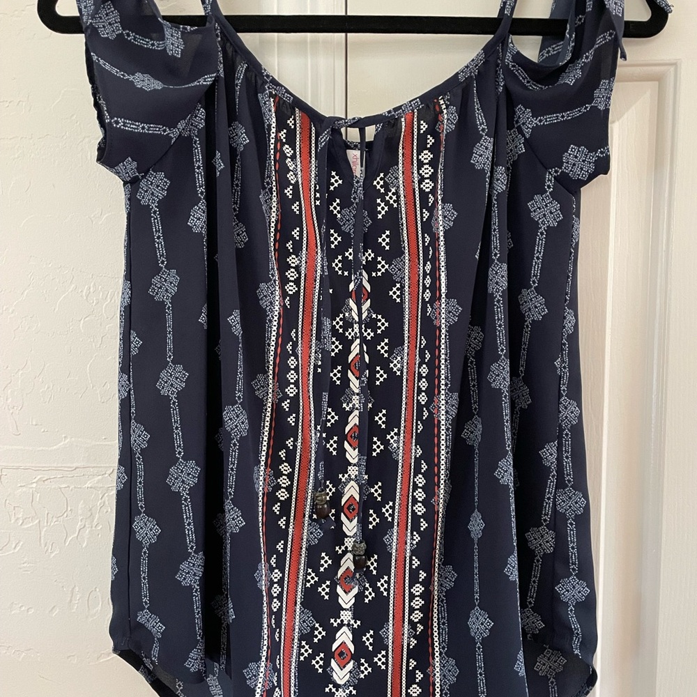 XHileration Navy Cold Shoulder Top SM